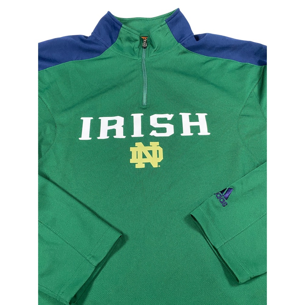 Adidas Notre Dame Fighting‎ Irish Mens Green Navy Blue Quarter Zip Pullover L
